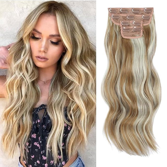 Vigorous Clip in Hair Extensions 4Pcs Blonde mix Platinum Blonde Hair Extensions Clip Ins 20Inch Natural Soft Synthetic Hairpieces for Women