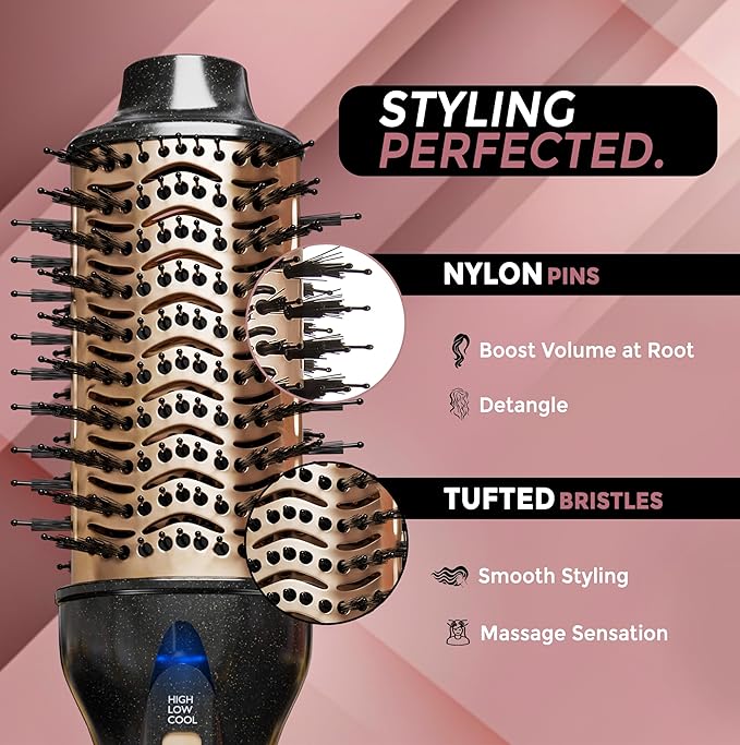 Premium 4-in-1 Oval Blow Dryer Brush, One-Step Hot Air Brush for Smooth, Hair Dryer & Volumizer, Salon Quality, Ionic Blow Dryer Styler & Straightener, Anti-Frizz, Large 3" Barrel, 13" Long