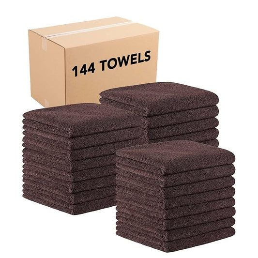 Arkwright Bleach Proof Salon Towels Bulk - Case of 144 - Ultra Soft, Gentle Microfiber, Highly Absorbent & Quick Dry Spa Facial Towel for Hair Stylist, Nail Shop, and Esthetician, 16 x 27 in, Brown