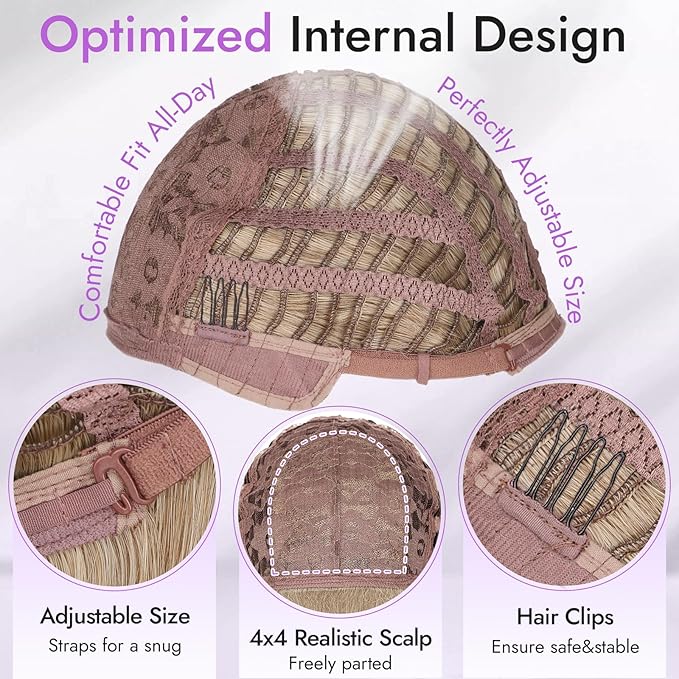 Long Golden Blonde Wig with Bangs for Women,4x4 Realistic Scalp,Free Parting,Layered Hairstyle Synthetic Heat Resistant for Daily Party Use 26 inch