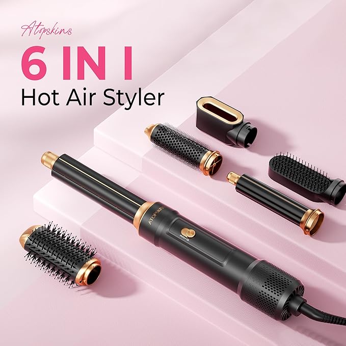 6 in 1 Blow Dryer Brush, Hair Dryer Brush Fast Drying 3 Heat Settings, Hot air Styler Auto Curling Straightening Voluming Smoothing for Women Salon & Travel Use (ALCI Plug)