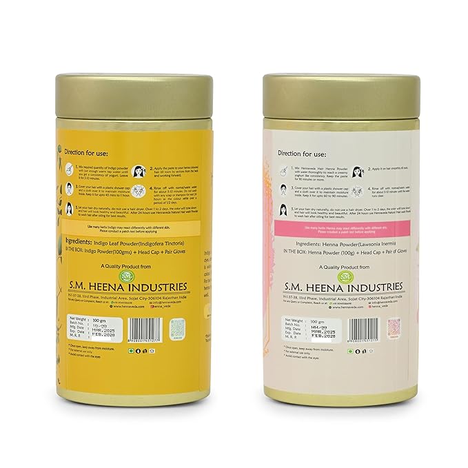 Hennaveda Hair Henna Powder & Indigo Powder, Hair Color Combo with Hair Dye Brush, Gloves and Shower Cap 200g, Henna with Geographical Indication (GI) tag "Sojat Mehndi"