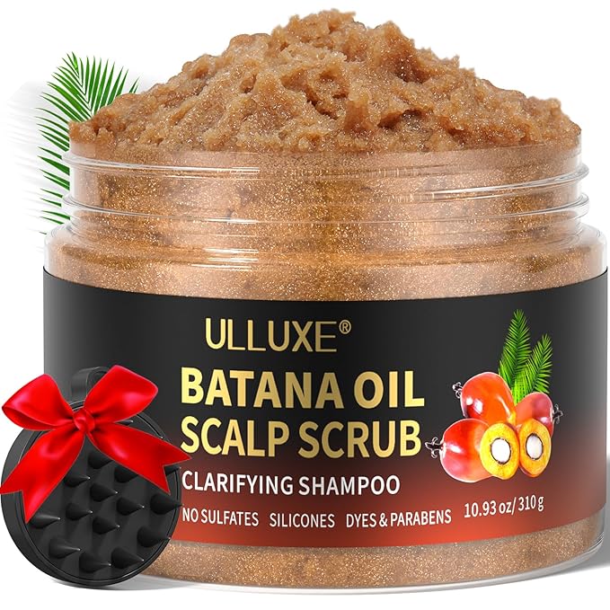 Scalp Scrub, 2-in-1 Scalp Exfoliator Clarifying Shampoo for Dandruff, Dry & Itchy Scalp Care, Batana Oil & Rosemary Scrub Scalp Treatment with Scalp Massager Promotes Hair Growth, 10.93 oz