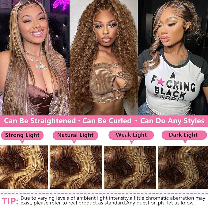 250% Density Highlight Ombre Glueless Wigs Human Hair Pre Plucked Pre Cut 5x5 HD Lace Closure Wigs Human Hair 4/27 Colored Honey Blonde Body Wave Lace Front Wigs 34 Inch