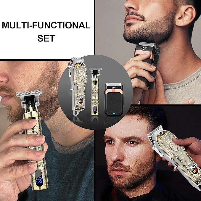 Professional Hair Clippers Set for Men, Cordless Rechargeable Barber Trimmers for Hair Cutting, Electric Shavers, LED Display, Grooming Kit for Head, Face, Body, Gifts for Men Husband & Father