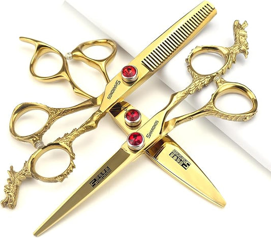 Sharonds 6/7 inch Professional Hair Cutting Scissors Set Hair Cutting Scissors Thinning Teeth Shears Set,Sliver Scissors,Barber,Salon,Hairdressing Scissors Kit,Japanese 440C Scissors (6-inch 3pc-B)