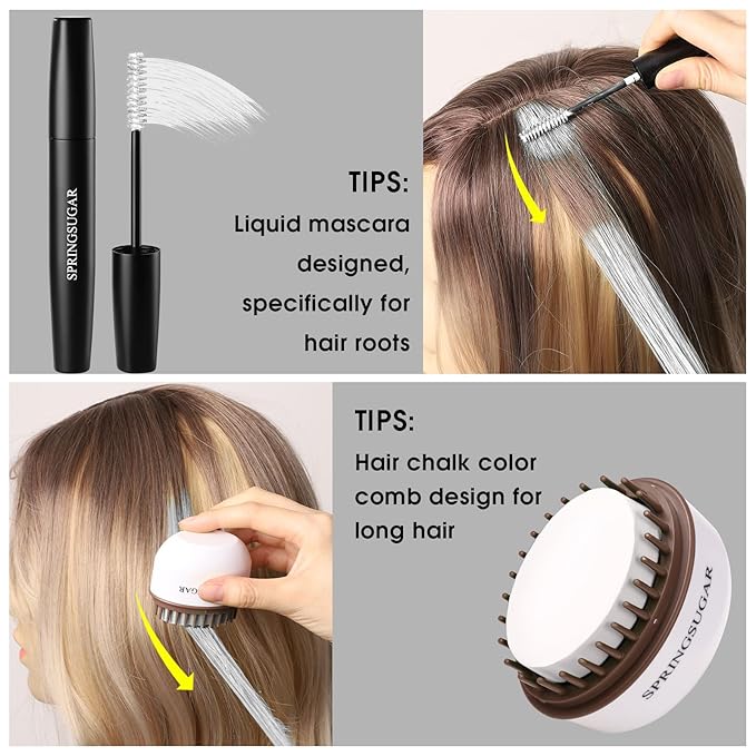 White Temporary Hair Chalk Color Comb + Washable Hair Mascara Dye for Girls Kids, Makeup Vibrant Dye Hair Colors for Halloween, Cosplay, Sporting Events, DIY Hair Parties Christmas