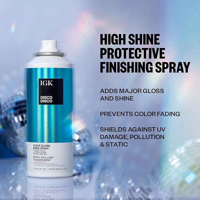 IGK - Disco Disco - Clear Gloss Finishing Hair Spray - Moisturizes, Adds Shine & Enhances Color - No Greasy Residue - 5.3oz