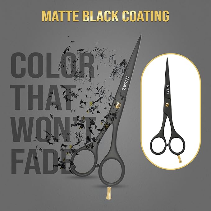 6.5 Inches Professional Hair Scissors with PU Leather Pouch, Smooth & Sharp Barber Scissor, Hair Cutting Scissors for Home or Salon Use – Ideal Hair Shears (Black, 6.5 Inches)