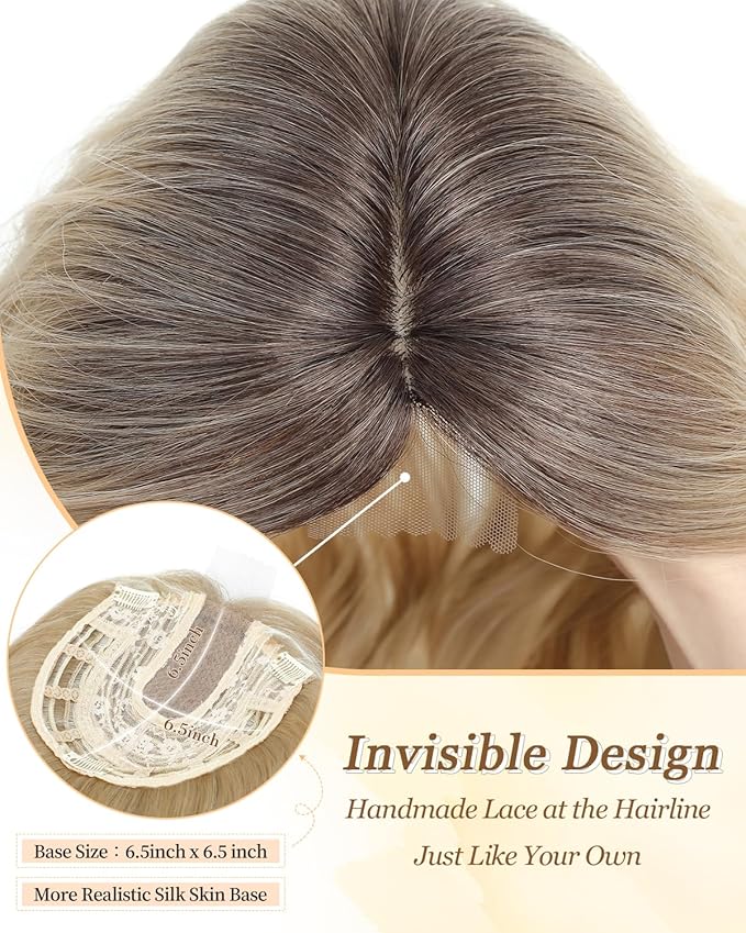 PANEWAY 16Inch Hair Toppers for Women with Thinning Hair - 6.5''x6.5'' Ladies Wiglets Toppers - Ombre Dark Root to Blonde