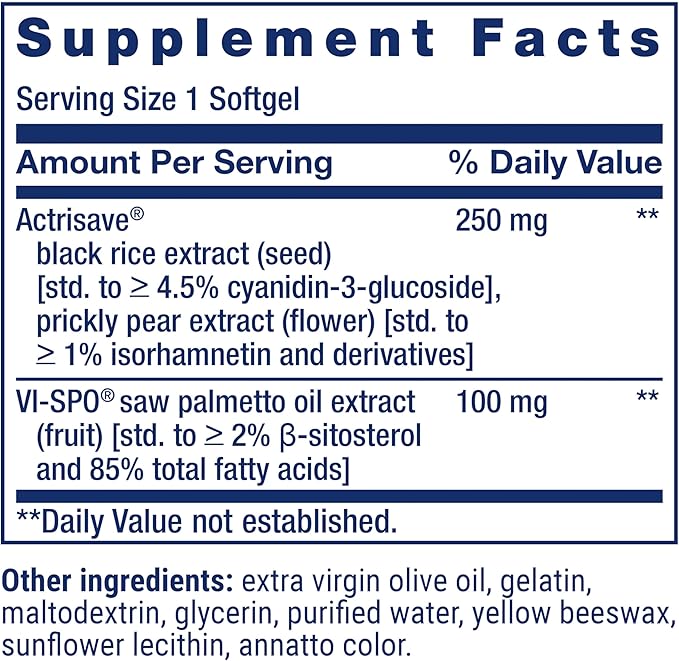 Life Extension Hair Growth for Men, ActriSave® Prickly pear and Black Rice, VI-SPO® Saw Palmetto, Supports Hair Growth, Fullness and Density, Non-GMO, 1-Daily, Gluten-Free, 30 softgels