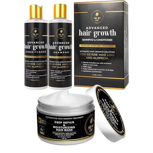 Rosemary Hair Growth Shampoo & Conditioner, Advanced hair treatment Set, Hair Treatment For Severe Hair loss Thinning hair. (TREATMENT & GROWTH/Shampoo Conditioner and Butter treatment)