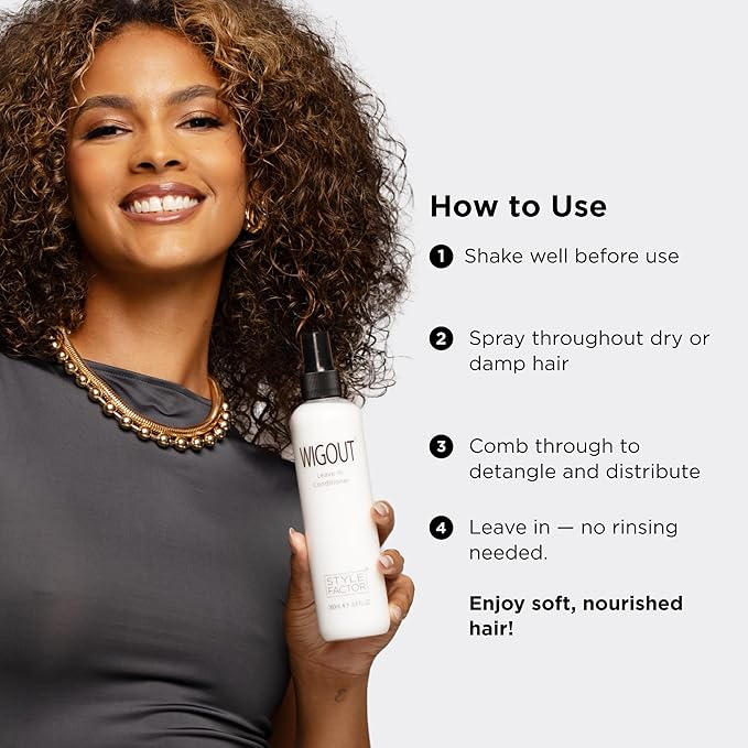 Style Factor WIGOUT Leave-In Conditioner Spray – Lightweight Hydrating & Conditioning Mist Controls Frizz, Adds Shine & Softness For Dry Damaged Hair No-Rinse Formula for All Hair Types - Pink Beryl