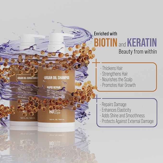(dp) Argan Oil Shampoo & Conditioner – Repair & Protect Damaged Hair – Clean + Salon-Grade Formula with Biotin & Keratin