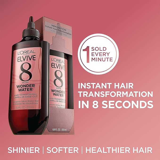 L’Oreal Paris Elvive 8 Second Wonder Water Lamellar, Rinse out Moisturizing Hair Treatment for Silky, Shiny Looking Hair, 6.8 FL; Oz