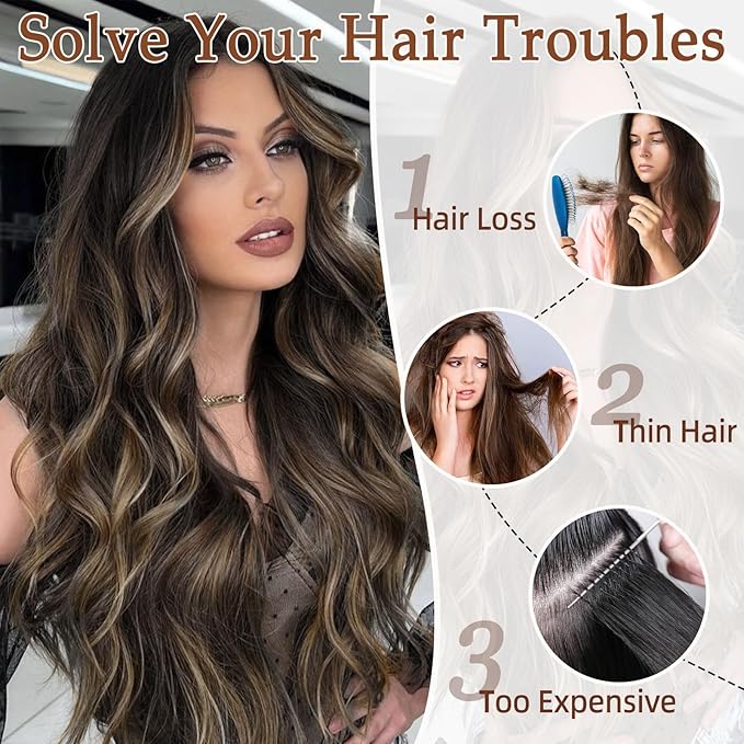 Vigorous Clip in Hair Extensions Black Mix Blonde Long Wavy Hairpieces 20Inch Hair Extensions Clip Ins Soft Synthetic Hairpieces for Women (7Pcs)