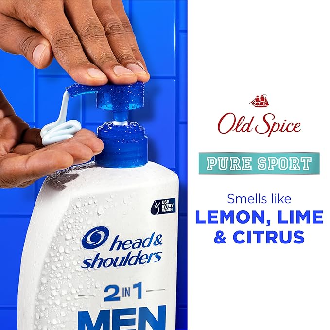 Head & Shoulders Anti-Dandruff Shampoo and Conditioner, Old Spice Pure Sport Men's 2-in-1 Twin Pack, 1% Pyrithione Zinc, Dandruff Shampoo for Men, 31.4 fl oz Each