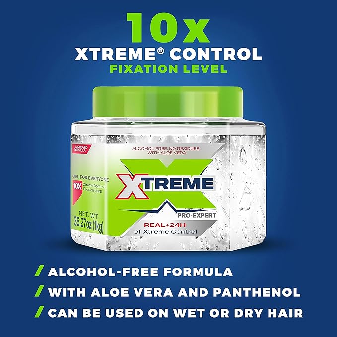 Xtreme Pro-Expert Clear Styling Hair Gel, Alcohol-Free 24-Hours Xtreme Control With Aloe Vera, 35.27 oz Jar (Pack of 6)