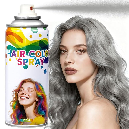 Washable Temporary Hair Color Spray Silvery - Instant 1-Day Use Hair Color Wax Kit with FREE Applicator Gloves & Cap for Adults & Kids, Easy Wash Out for Halloween, Cosplay, Carnival, Sports (120 ML)