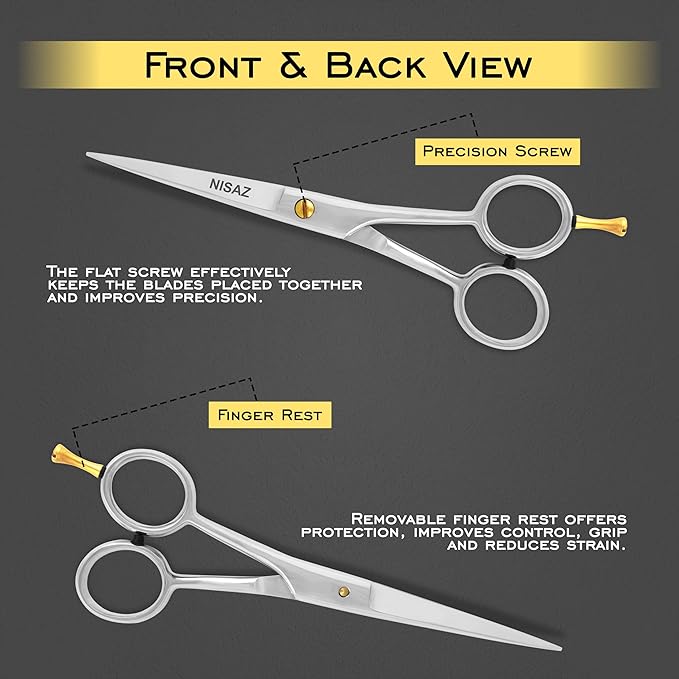 6.5 Inches Professional Hair Scissors with PU Leather Pouch, Smooth & Sharp Barber Scissor, Hair Cutting Scissors for Home or Salon Use – Ideal Hair Shears (Silver, 6.5 Inches)