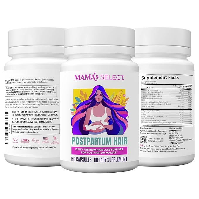 Mama’s Select Postpartum Hair Loss Vitamins – Reduce Shedding, Restore Thickness, Shine, & Strength – Supports Hormonal Balance, Cellular Renewal & Scalp Health – Treatment Is Safe for Breastfeeding