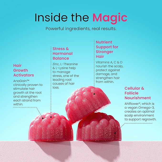 Trybello Anti-Stress & Hair Growth Gummies for Women | Sugar-Free, Vegan Hair Supplements | Gluten-Free, Soy-Free, Dairy-Free Gummy Vitamins for Thicker, Healthier Hair | 30 Servings