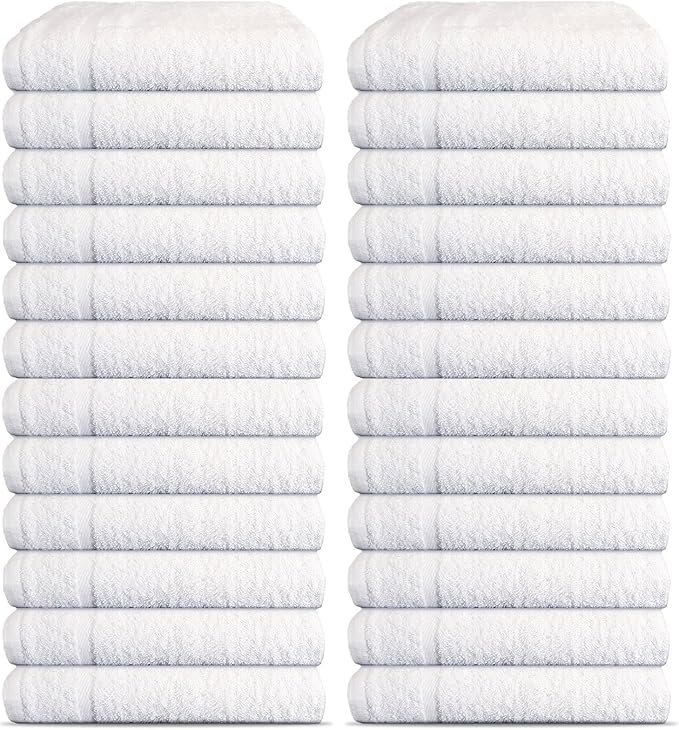 24 Pack Luxury Salon Towels, 100% Ringspun Cotton Comfort, Not Bleach Proof Highly Absorbent Barber Towels (25 x 15) Hair Towel Wrap for Women, Hand, Gym, Beauty, Spa & Home Hair Care – White