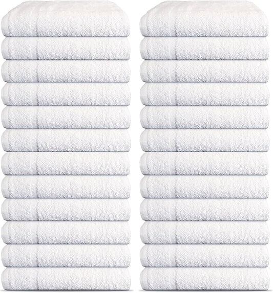 24 Pack Luxury Salon Towels, 100% Ringspun Cotton Comfort, Not Bleach Proof Highly Absorbent Barber Towels (25 x 15) Hair Towel Wrap for Women, Hand, Gym, Beauty, Spa & Home Hair Care – White