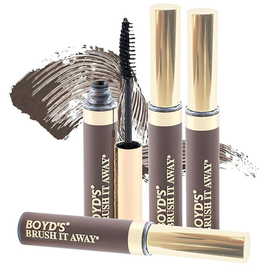Boyd’s Brush It Away | Grey Hair Root Touch Up for Women & Men | Temporary Hair Color Mascara | Quick-Dry Water-Resistant Concealing Formula | Medium Brown, 4-Pack