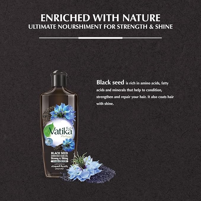 Vatika Naturals Dabur Enriched Black Seed Hair Oil – Strengthening & Shine-Enhancing Serum with Black Seed Extract for Scalp Vitality, Moisture Balance & Resilience – Promotes Healthy Hair – 300 ml