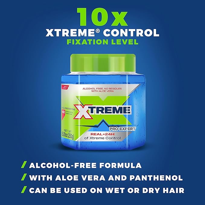 Xtreme Pro-Expert Blue Styling Hair Gel, 24-Hours Xtreme Control With Aloe Vera, 8.81 oz Jar (Pack of 24)