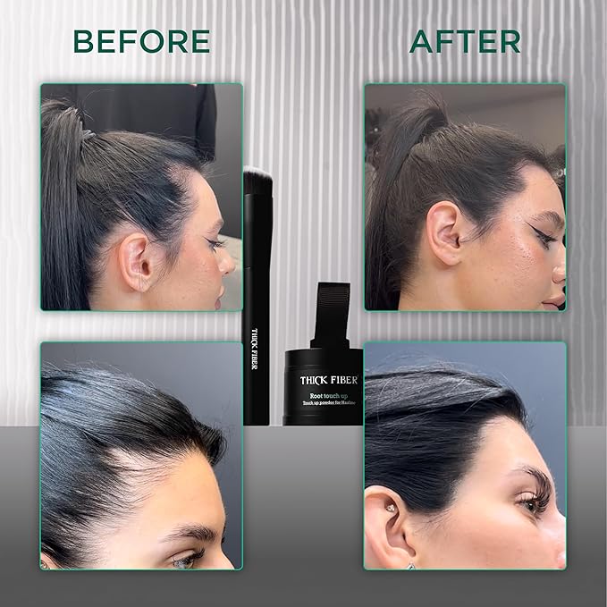 THICK FIBER Root Touch Up Powder with Brush – Covers Grey Roots, Thinning Hair & Bald Spots – Sweat & Water Resistant for Men & Women (Gray, 0.35 Ounce (Pack of 1))