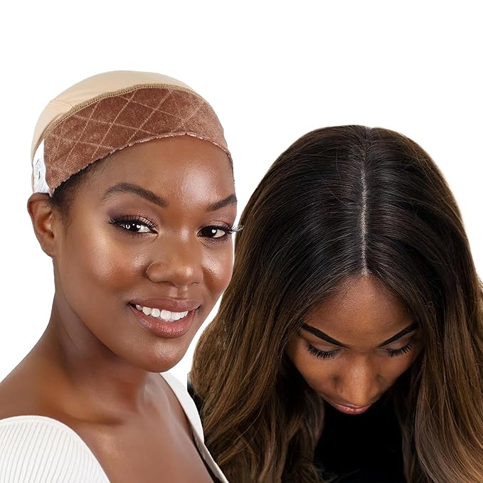 Milano Collection GripCap for Women, 2 in 1 Wig Cap with Grip Band Plus Wig Cap for Lace Frontals, Fully Adjustable, Comfortable, and Breathable Fabric for Secure Fit, Nude, 2 Pack