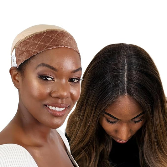 Milano Collection GripCap for Women, 2 in 1 Wig Cap with Grip Band Plus Wig Cap for Lace Frontals, Fully Adjustable, Comfortable, and Breathable Fabric for Secure Fit, Nude, 2 Pack