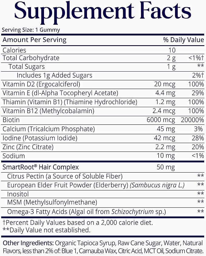 Sugarbear Hair Vitamin Gummy 2 Month Supply Extra Strength Biotin 6000mcg, Growth for Men & Women, Vegan Vitamin B12, MSM, Inositol, Omega 3, Elderberry, Certified Kosher, Halal, Cruelty-Free