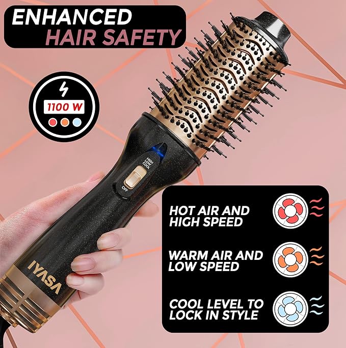 Premium 4-in-1 Oval Blow Dryer Brush, One-Step Hot Air Brush for Smooth, Hair Dryer & Volumizer, Salon Quality, Ionic Blow Dryer Styler & Straightener, Anti-Frizz, Large 3" Barrel, 13" Long