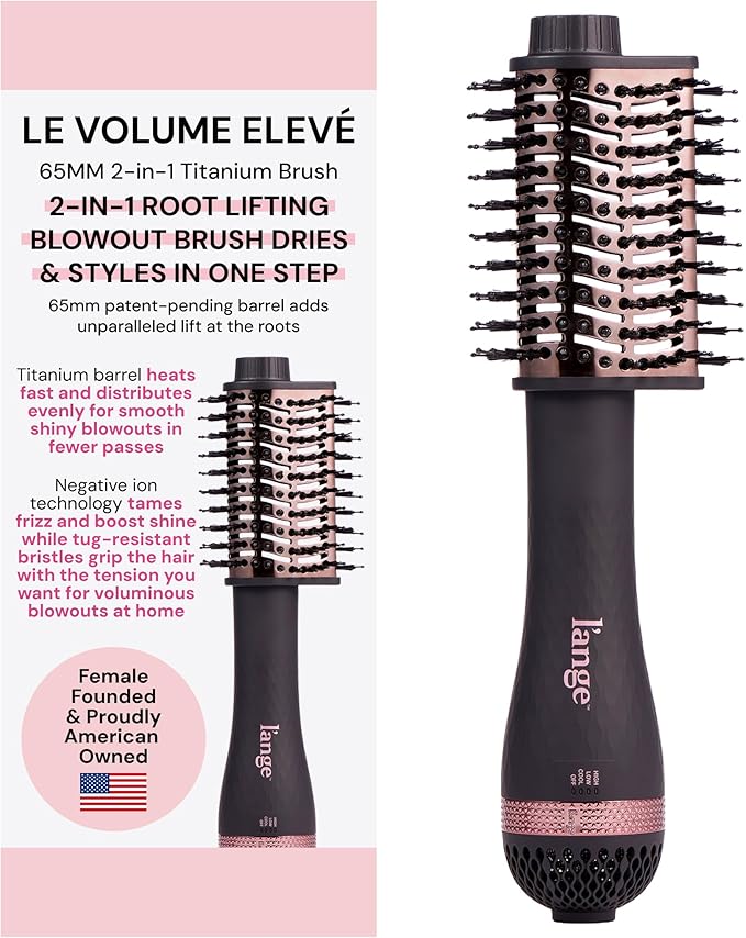 L'ANGE HAIR Le Volume Elevé 65MM 2-in-1 Titanium Brush Dryer | Dry and Style | Unique Teardrop Shape Barrel | 3 Heat Settings | 360° Vented Airflow | Ionic Technology for Frizz-Free Styling (Black)