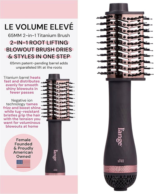 L'ANGE HAIR Le Volume Elevé 65MM 2-in-1 Titanium Brush Dryer | Dry and Style | Unique Teardrop Shape Barrel | 3 Heat Settings | 360° Vented Airflow | Ionic Technology for Frizz-Free Styling (Black)
