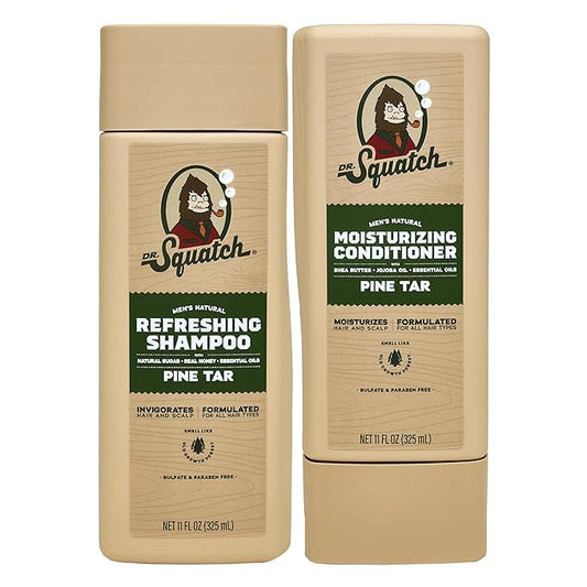 Dr. Squatch Natural Men's Shampoo and Conditioner Set - Healthy, Full Looking Hair - Pine Tar Natural Shampoo and Conditioner for Men (11 fl oz, 2-Pack)