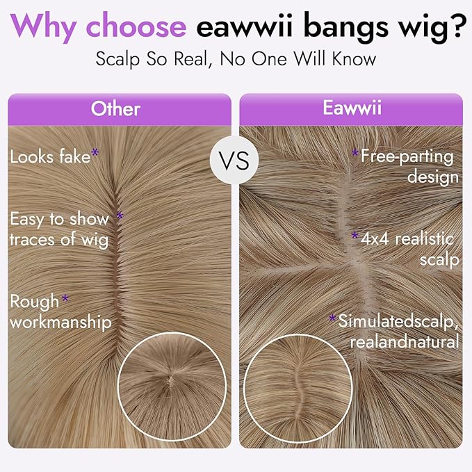 Long Golden Blonde Wig with Bangs for Women,4x4 Realistic Scalp,Free Parting,Layered Hairstyle Synthetic Heat Resistant for Daily Party Use 26 inch