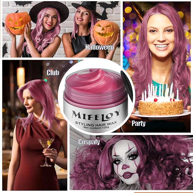 Pink Temporary Hair Color Wax, Instant Natural Hairstyle Cream Dye, Washable Styling Pomades for Girls Women Youth, Disposable Coloring Mud for Party Cosplay DIY Halloween