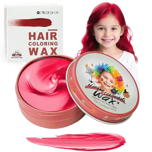 Temporary Red Hair Color Wax for Kids, Washable Colored Hair Styling Mud, Women Men Style Dye for Girls Boys Teens, Instant Hair Coloring Gel Cream for DIY Cosplay Halloween Children's Day