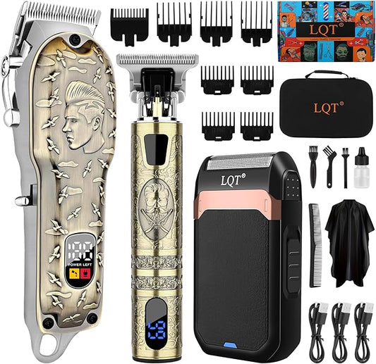 Professional Hair Clippers Set for Men, Cordless Rechargeable Barber Trimmers for Hair Cutting, Electric Shavers, LED Display, Grooming Kit for Head, Face, Body, Gifts for Men Husband & Father