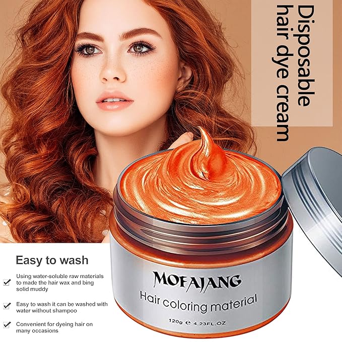 Temporary Hair Color Wax Orange 4.23 oz-Instant Hairstyle Cream Hair Pomades Hairstyle Wax for Party Cosplay Easy Cleaning