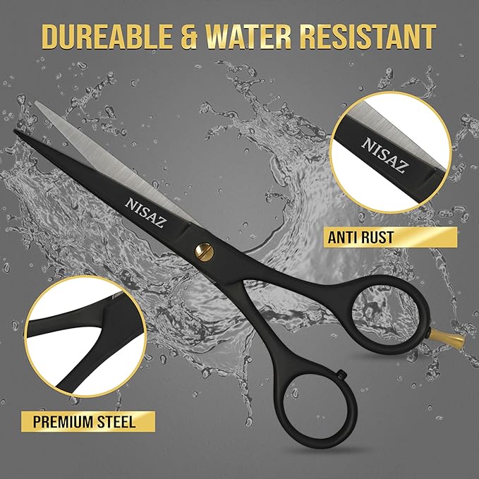 6.5 Inches Professional Hair Scissors with PU Leather Pouch, Smooth & Sharp Barber Scissor, Hair Cutting Scissors for Home or Salon Use – Ideal Hair Shears (Black, 6.5 Inches)