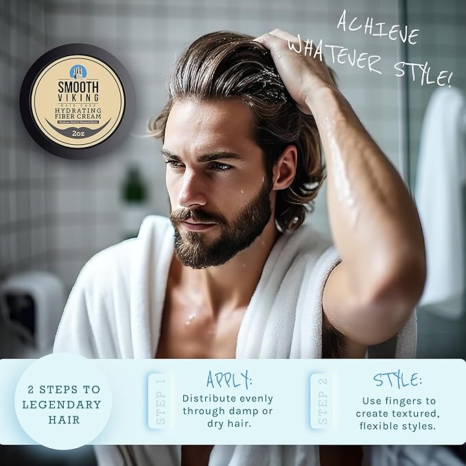 Smooth Viking Hydrating Fiber Cream for Men - Hair Cream for Men, Hair Gel for Men, Mens Hair Products, Mens Hair Paste, Styling Cream Men - Made in USA, 2oz