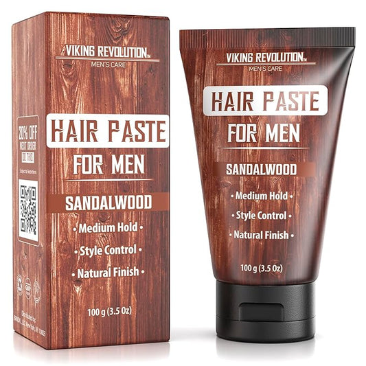 Viking Revolution Hair Paste for Men - Sandalwood Scented Texture Paste - Medium Hold, Natural Finish - Matte Look, Easy Wash Out, Non-Greasy Styling Cream for All Day Control (3.5oz)