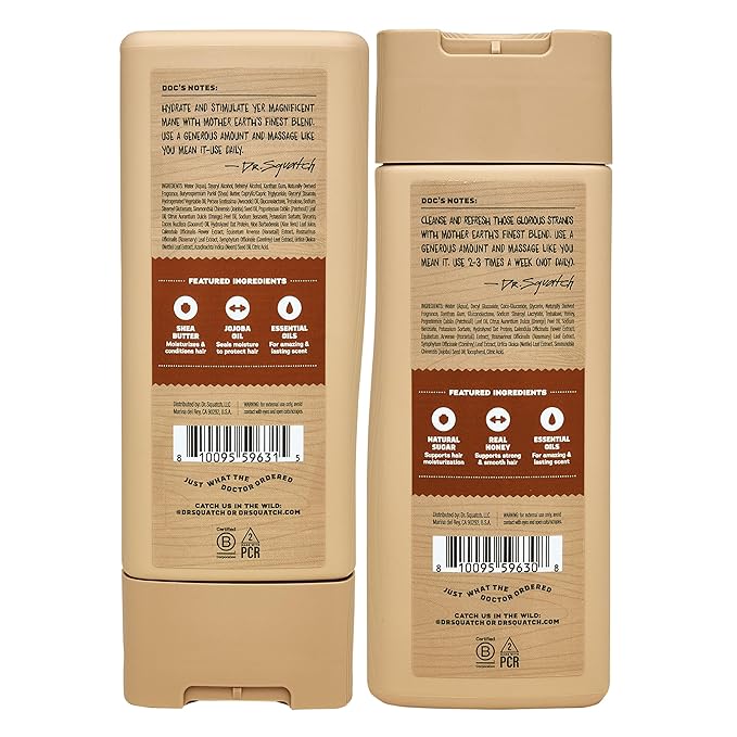 Dr. Squatch Natural Men's Shampoo and Conditioner Set - Healthy, Full Looking Hair - Wood Barrel Bourbon Natural Shampoo and Conditioner for Men (11 fl oz, 2-Pack)