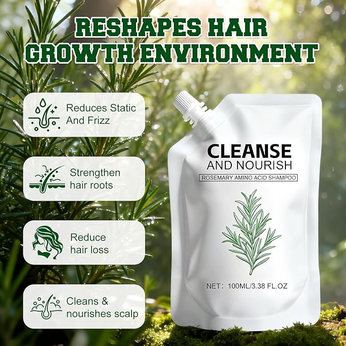 2Pcs Rosemary Amino Acid Shampoo for Hair Growth, Thinning Hair Loss Natural, Moisturizing Hair Shampoo, Strengthening for Men and Women