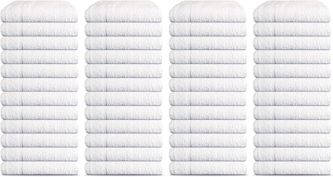 48 Pack Luxury Salon Towels, 100% Ringspun Cotton Comfort, Not Bleach Proof Highly Absorbent Barber Towels (27 x 16) Hair Towel Wrap for Women, Hand, Gym, Beauty, Spa & Home Hair Care – White